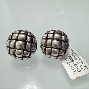 SCOTT KAY STERLING SILVER BASKETWEAVE ROUND BUTTON STUDS EARRINGS NWT